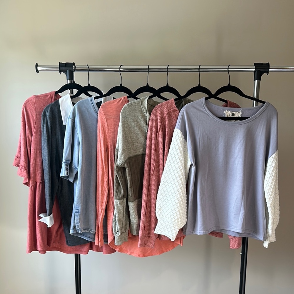 Assorted Women's Tops - Pink, Blue, Gray, Beige
